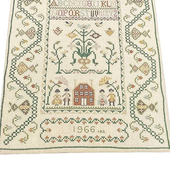 Vintage 1960s Handmade Cross-Stitch Needlework ABC Friendship Sampler Dated 1966 - Picture 11 of 11